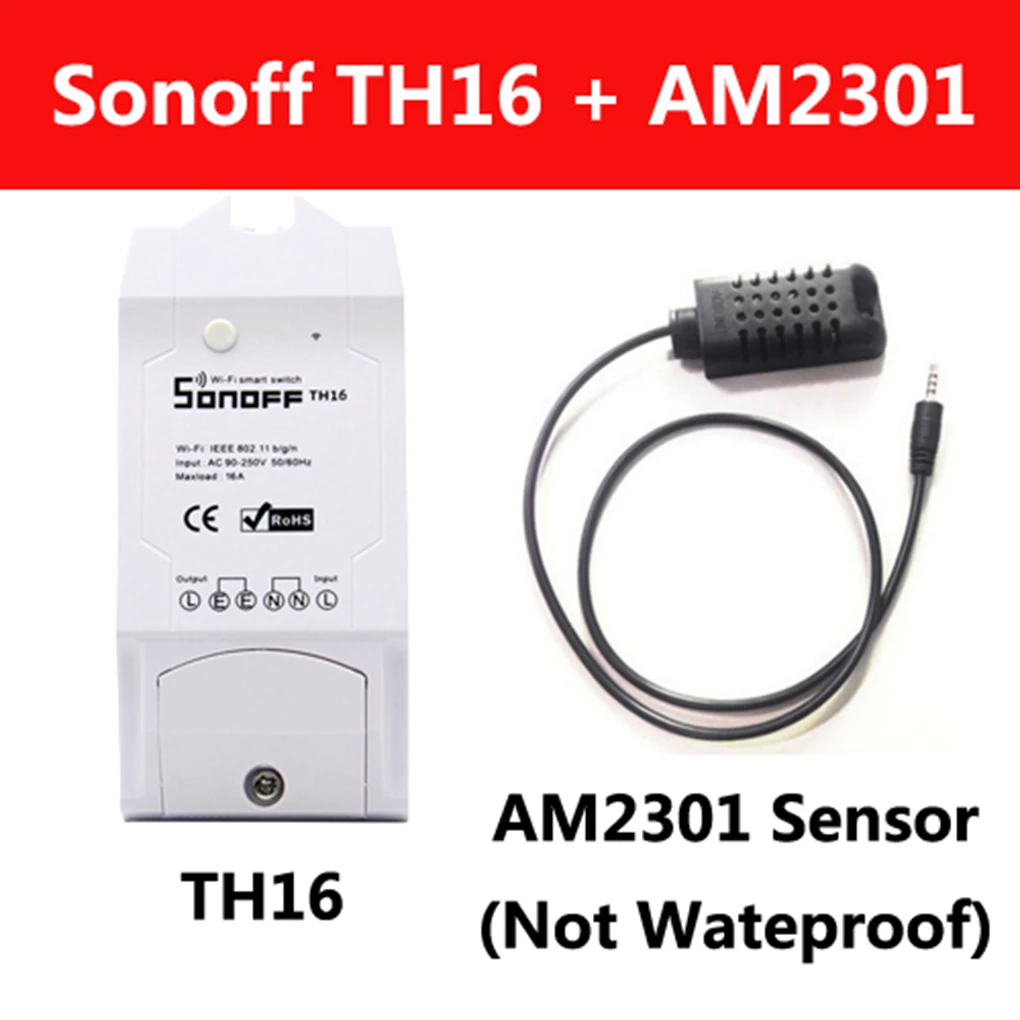Sonoff TH16 WiFi Smart Switch 16A Temperature and Humidity Sensor Smart Home Remote Controller
Sonoff TH16 WiFi Smart Switch 16A Temperature and Humidity Sensor Smart Home Remote Controller