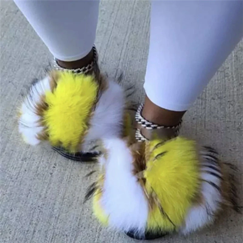 Women Colorful Fox Fur Slippers Ladies Fluffy Slides Female Cute Plush Sandals Girl's Fashion Flip Flops Luxury House Shoes 2021
Women Colorful Fox Fur Slippers Ladies Fluffy Slides Female Cute Plush Sandals Girl's Fashion Flip Flops Luxury House Shoes 2021