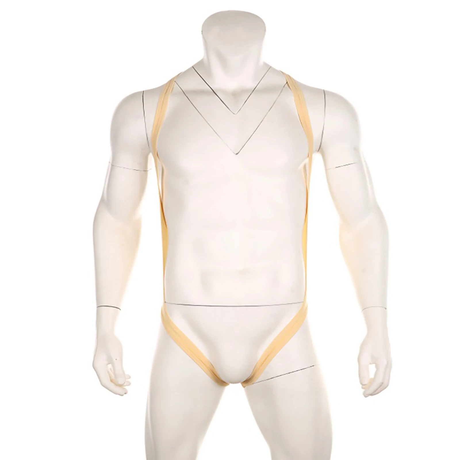 

Mens One-piece Leotard Bodysuit Sexy Lingerie Body Chest Harness Halter Neck Elastic Mankini Jockstrap Crotchless Underwear