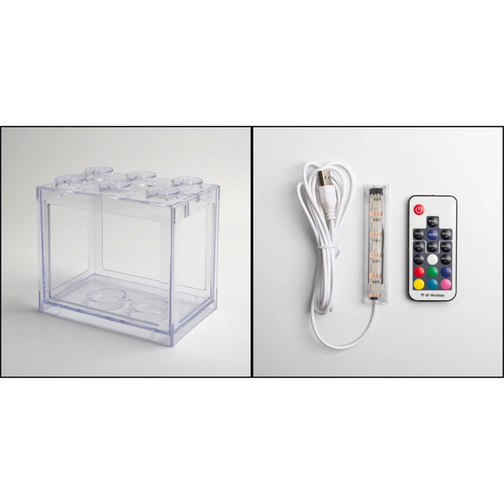 17 Mini Bettas Fish Tank LED Aquarium Mini Fish Bowls Block Reptile Box USB Charger Office Table Decoration Ocean Betta Turtle Box