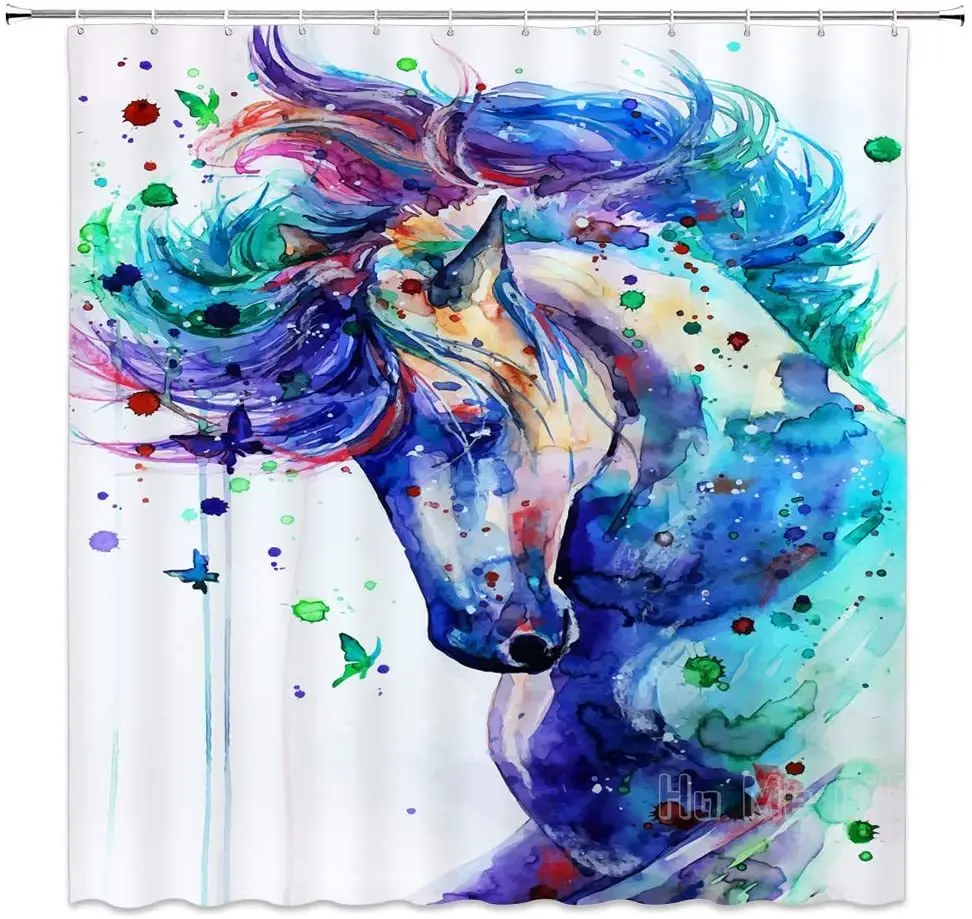 

Watercolor Horse Shower Curtain Fantasy Fairy Tale Animal Forest Abstract Colorful Hippie Art Bathroom Decoration