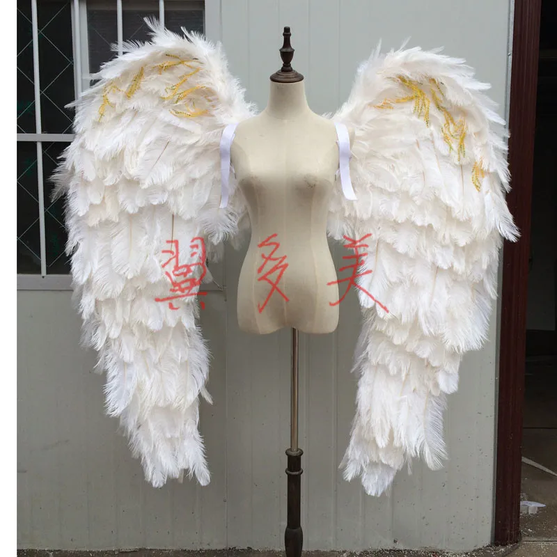 

high quality adults Luxurious shooing props white Ostrich feather Angel wings Stage Car show performance costumes 130cm