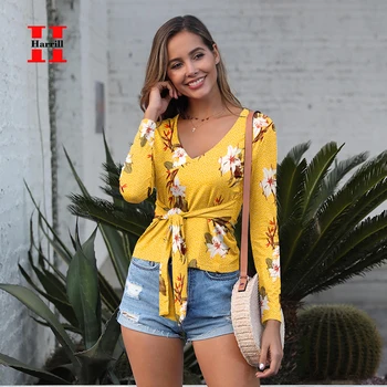 Harrill Flower Print Long Sleeve Blouse Women Tops Waist Lace-up Design V-Neck Slim Blouse Harajuku Office Lady Tees Blouses 
Harrill Flower Print Long Sleeve Blouse Women Tops Waist Lace-up Design V-Neck Slim Blouse Harajuku Office Lady Tees Blouses