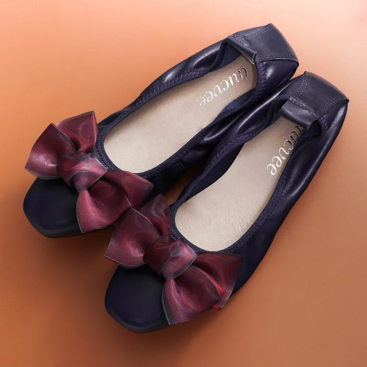 Women Ballet Flats Plus Size 34-43 Cow Leather Loafers Woman Shoes 2018 Spring Sweet Bow Slip On Black Ballerina Shoes For Women (12)