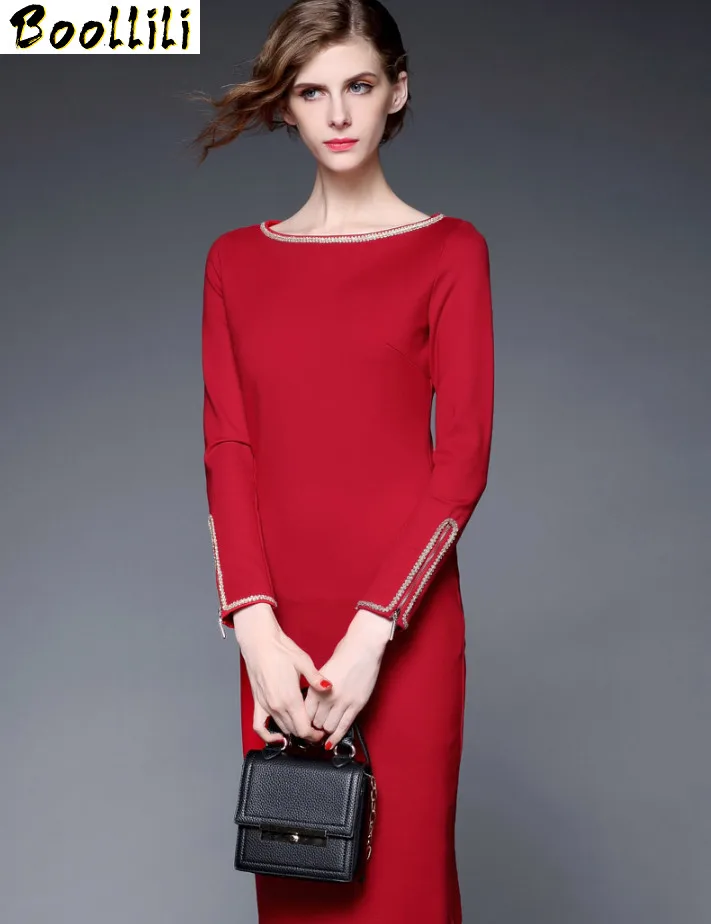 

Spring Boollili Women Summer Red Office Dress Elegant Midi Korean Long Sleeve Dress for Women Bodycon Dresses 2023 Vestido Festa