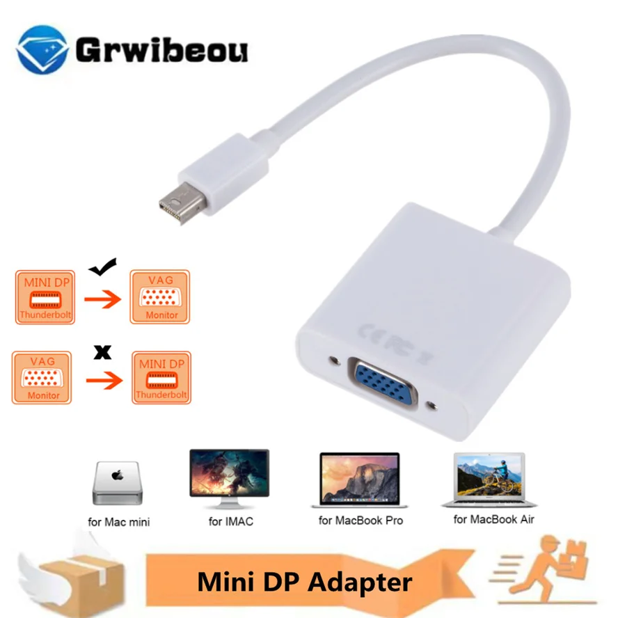 Кабель-адаптер GRWIBEOU MiniDP для VGA-порта дисплея MacBook Air Pro Imac Mac Mini Thunderbolt 1080p HDTV монитор