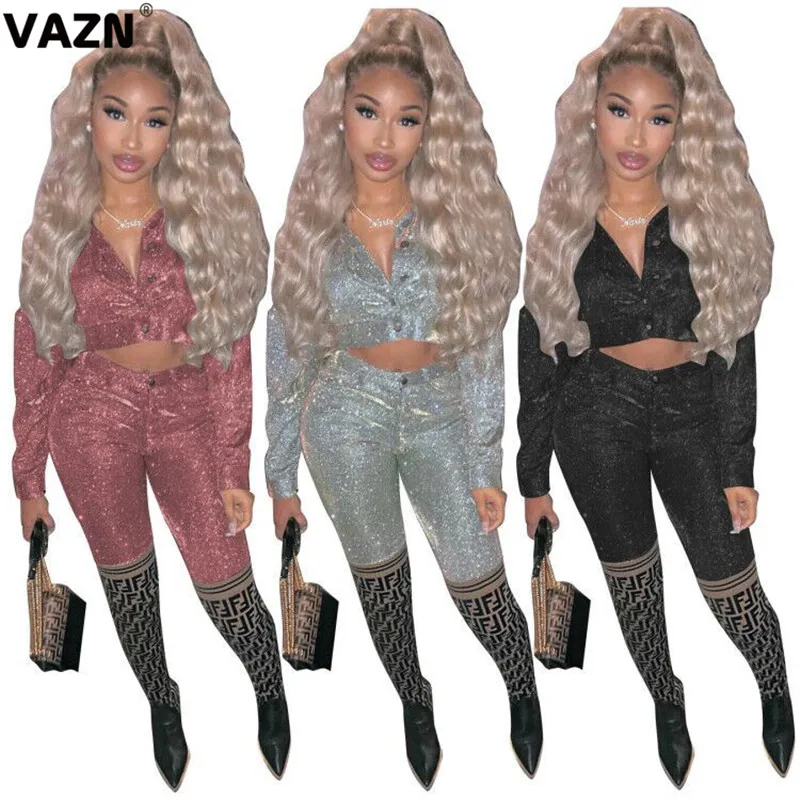 VAZN 2020 Специальная женская Повседневная блестящая одежда с блестками комплект из