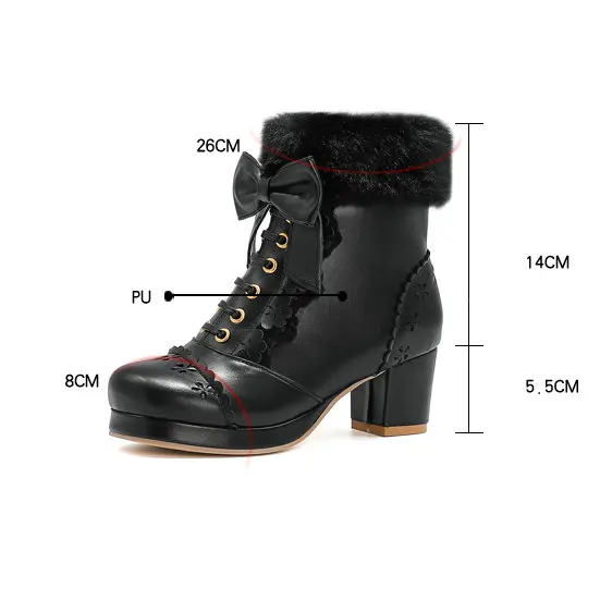 Lolita Girls Winter Boots Pink Women Fur Bowtie Butterfly-Knot Lovely Ladies JK-Uniform Japanese Cosplay Party Wedding Shoes Lolita Girls Winter Boots Pink Women Fur Bowtie Butterfly-Knot Lovely Ladies JK-Uniform Japanese Cosplay Party Wedding Shoes