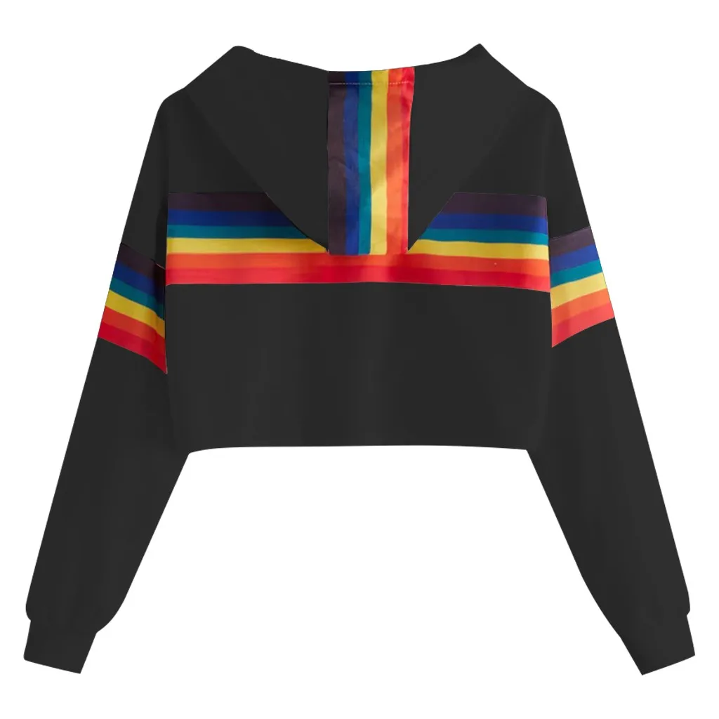 Jaycosin 2019 Fashion Autumn Women Rainbow Stripe Sweatshirt Stylish Long Sleeve Comfortable Female Casual Crop Blouse 930#10