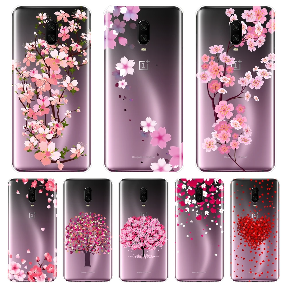 Фото Задняя крышка для OnePlus 6 6T 5T 3 3T цветок сердце розовый красный - купить