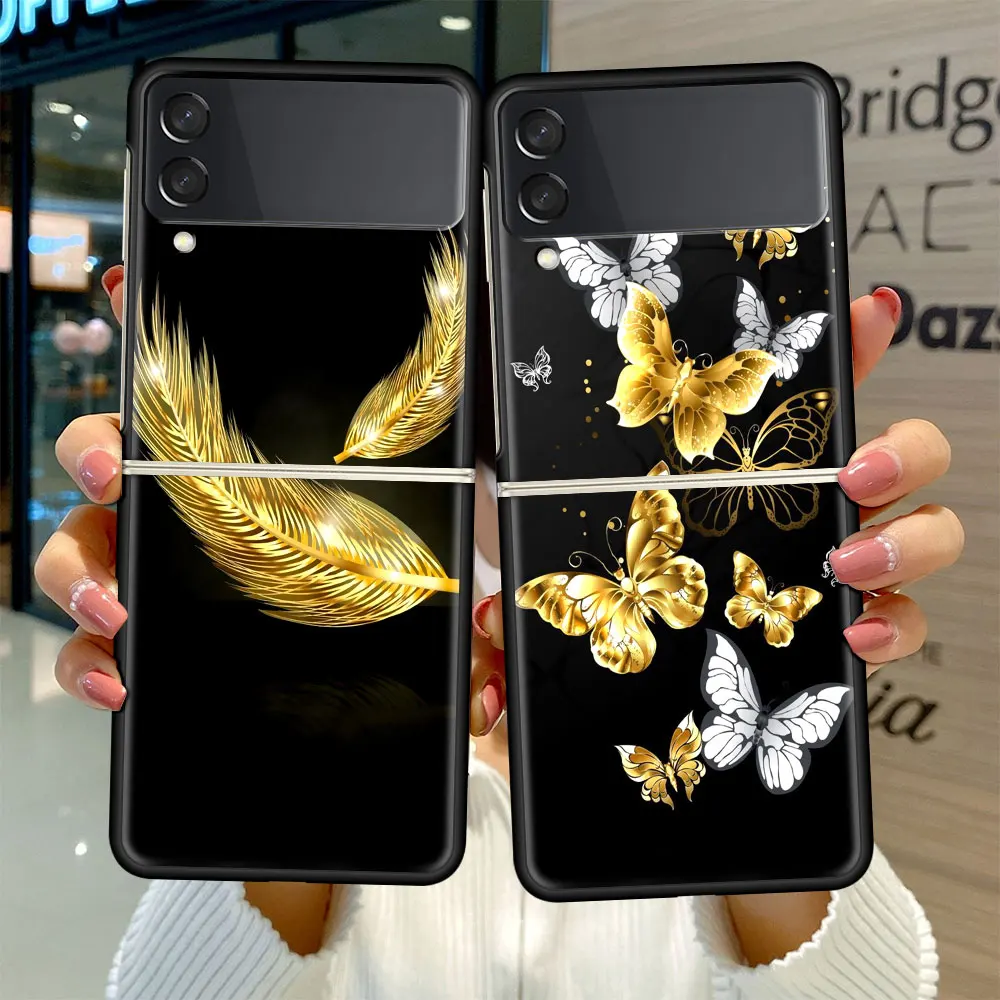 Складной чехол для Samsung Galaxy Z Flip 3 черный силиконовый Жесткий телефона Shockprooft Capas