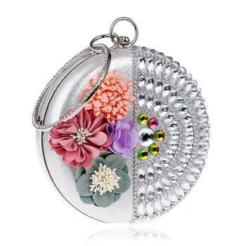 Women's Fashion Day Clutch Flower Crystal Lady Evening HandBags Round Shaped Rhinestones Handmade Beaded Chain Shoulder Purse 
Women's Fashion Day Clutch Flower Crystal Lady Evening HandBags Round Shaped Rhinestones Handmade Beaded Chain Shoulder Purse