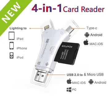 

4in1 Card Reader usb-C Micro USB MicroSD Adapter for Android ipad/iphone 7 8 X plus 6s5s Macbook OTG TF SD Cardreader Y Reader