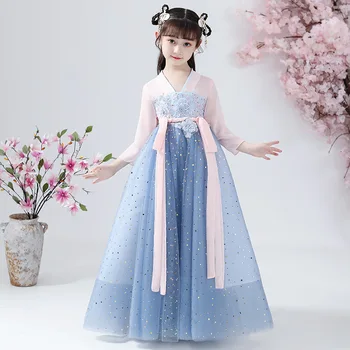 Bling Girl Dresses Traditional Blue V-Neck Children Evening Party Dress Gown Vestidso 3/4 Sleeve Girls Mesh Tang Clothing 
Bling Girl Dresses Traditional Blue V-Neck Children Evening Party Dress Gown Vestidso 3/4 Sleeve Girls Mesh Tang Clothing