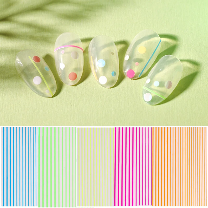 1 Sheet Fluorescent Nail Stickers Blue Yellow Mixed Colors Stripe Line Design Nail Design Sticker 3D Nail Art Beauty Decorations
1 Sheet Fluorescent Nail Stickers Blue Yellow Mixed Colors Stripe Line Design Nail Design Sticker 3D Nail Art Beauty Decorations