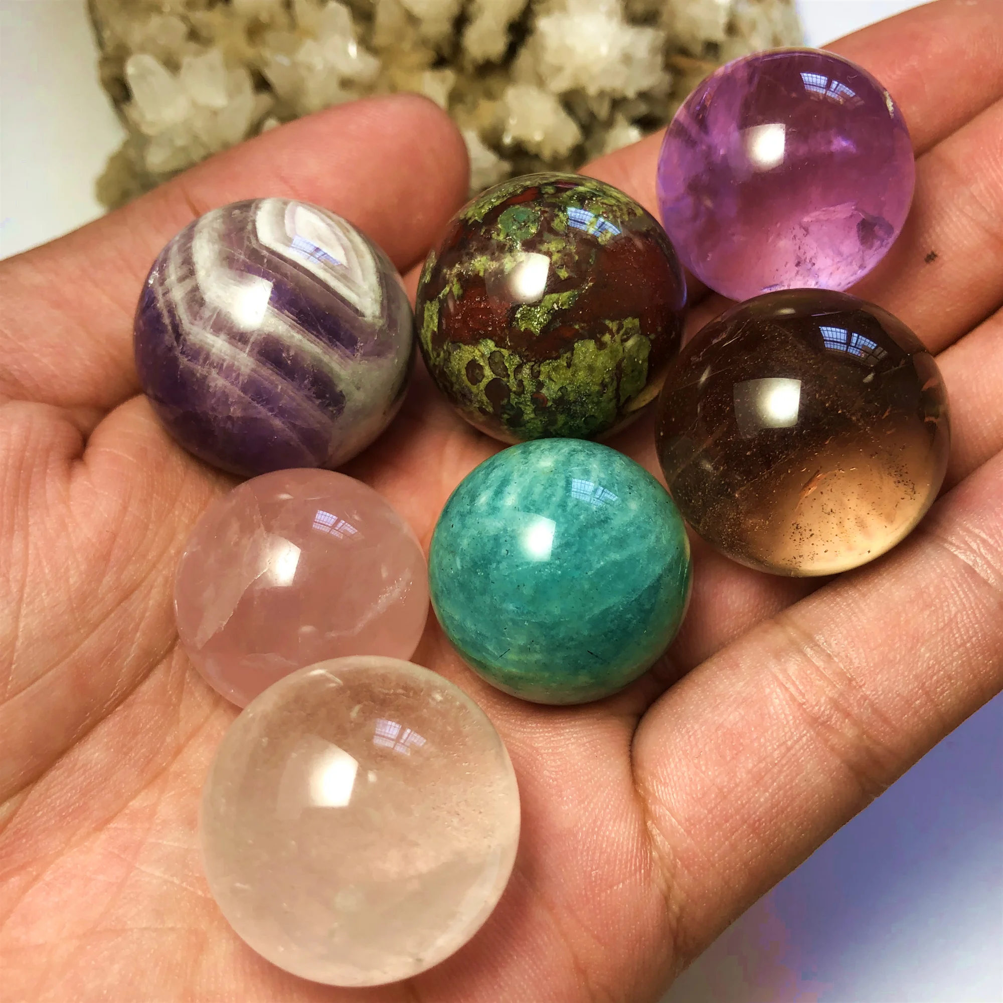 10 crystal spheres a set 20-30mm chakras amethyst quartz amazonite wedding decoration Amazonite lapis healing stone ball
10 crystal spheres a set 20-30mm chakras amethyst quartz amazonite wedding decoration Amazonite lapis healing stone ball