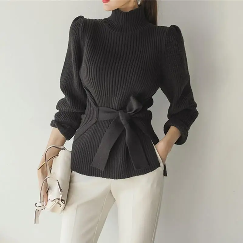 Fall Women Slim Belt Turtleneck Sweater Elegant Long Sleeve Split Pullovers Solid Lace Up Sweaters
Fall Women Slim Belt Turtleneck Sweater Elegant Long Sleeve Split Pullovers Solid Lace Up Sweaters