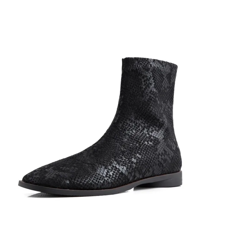Women's Flat Calf Boots Stretch Material Snakes Print Slip-On Ankle Booties 2019 Spring/Autumn Square Toe Fashion Shoes for Lady
Women's Flat Calf Boots Stretch Material Snakes Print Slip-On Ankle Booties 2019 Spring/Autumn Square Toe Fashion Shoes for Lady