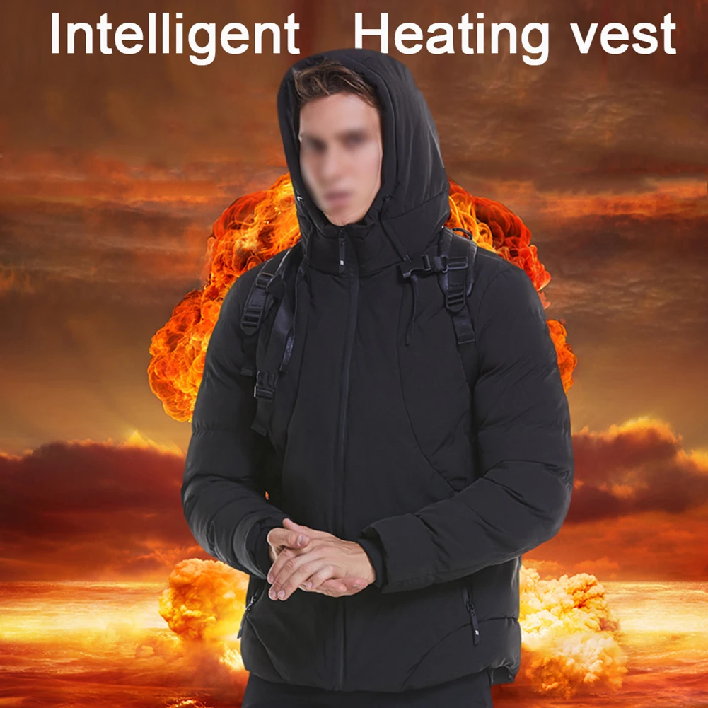 Men Outdoor Hooded Zipper Skiing USB Powered Warm Soft Washable Heating Winter Waterproof Long Sleeve Wadded Jacket