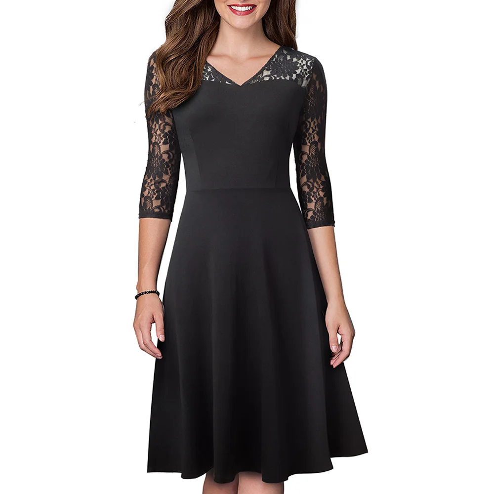 Autumn Women Sexy Lace Patchwork Elegant dress Vintage Casual Swing Party dress EA167
Autumn Women Sexy Lace Patchwork Elegant dress Vintage Casual Swing Party dress EA167