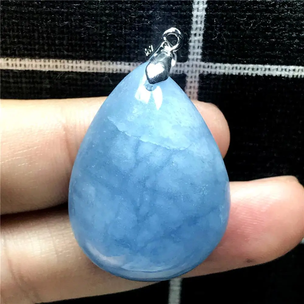 Top Natural Ocean Blue Aquamarine Necklace Pendant For Woman Man Crystal Silver 31x23x12mm Beads Water Drop Stone Jewelry AAAAA