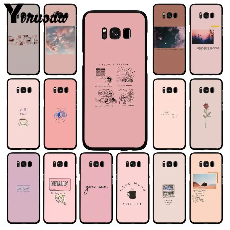 Yinuoda Set of pink background graffiti stick figure text Phone Case for Samsung Galaxy S10 Plus S10E S6 S7 S8 S9 S9Plus S10lite | Мобильные