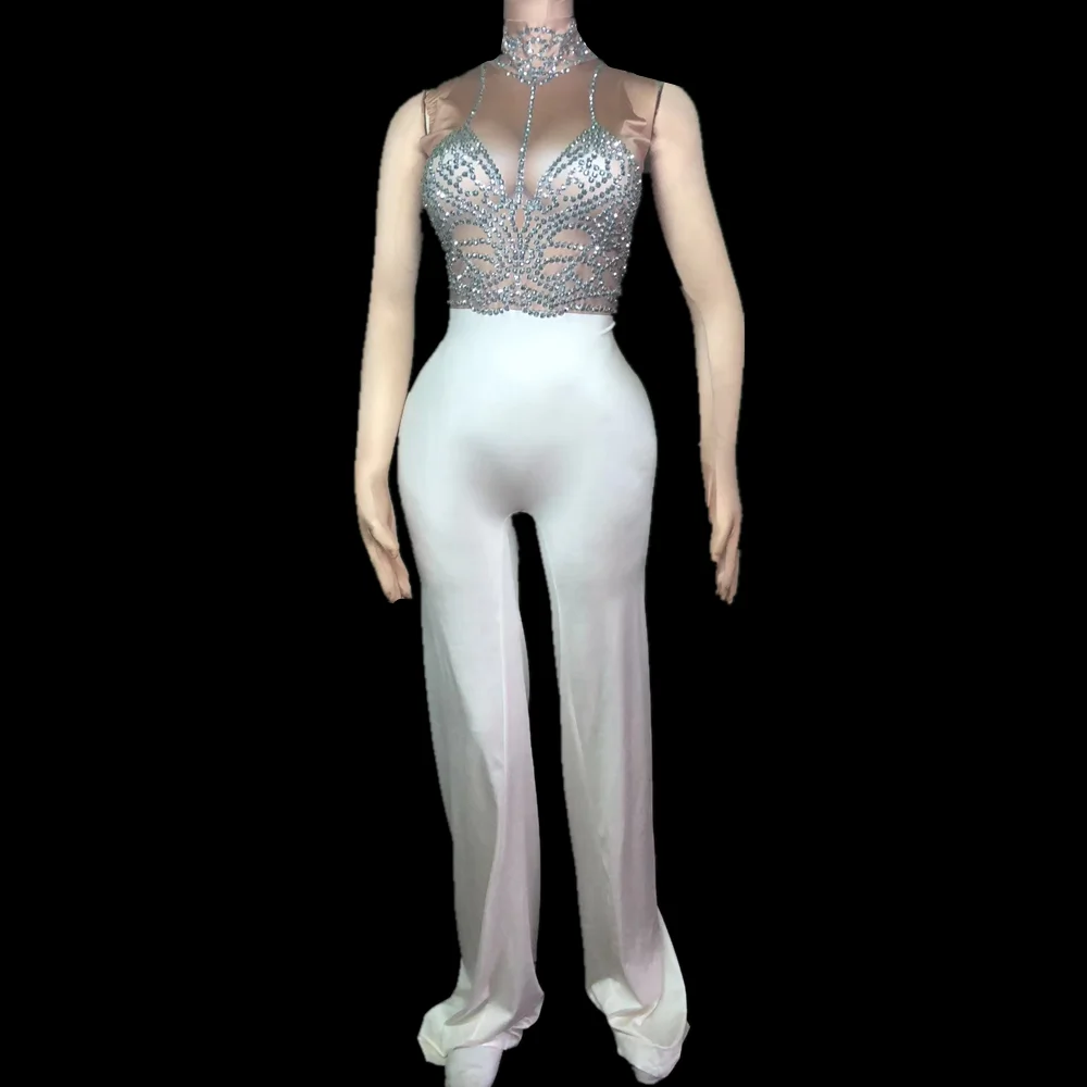 Elegant Rhinestone White Jumpsuits Women Stretch Sleeveless Party Prom Rompers Birthday Celebration Crystal Bodysuits Stage Wear
Elegant Rhinestone White Jumpsuits Women Stretch Sleeveless Party Prom Rompers Birthday Celebration Crystal Bodysuits Stage Wear