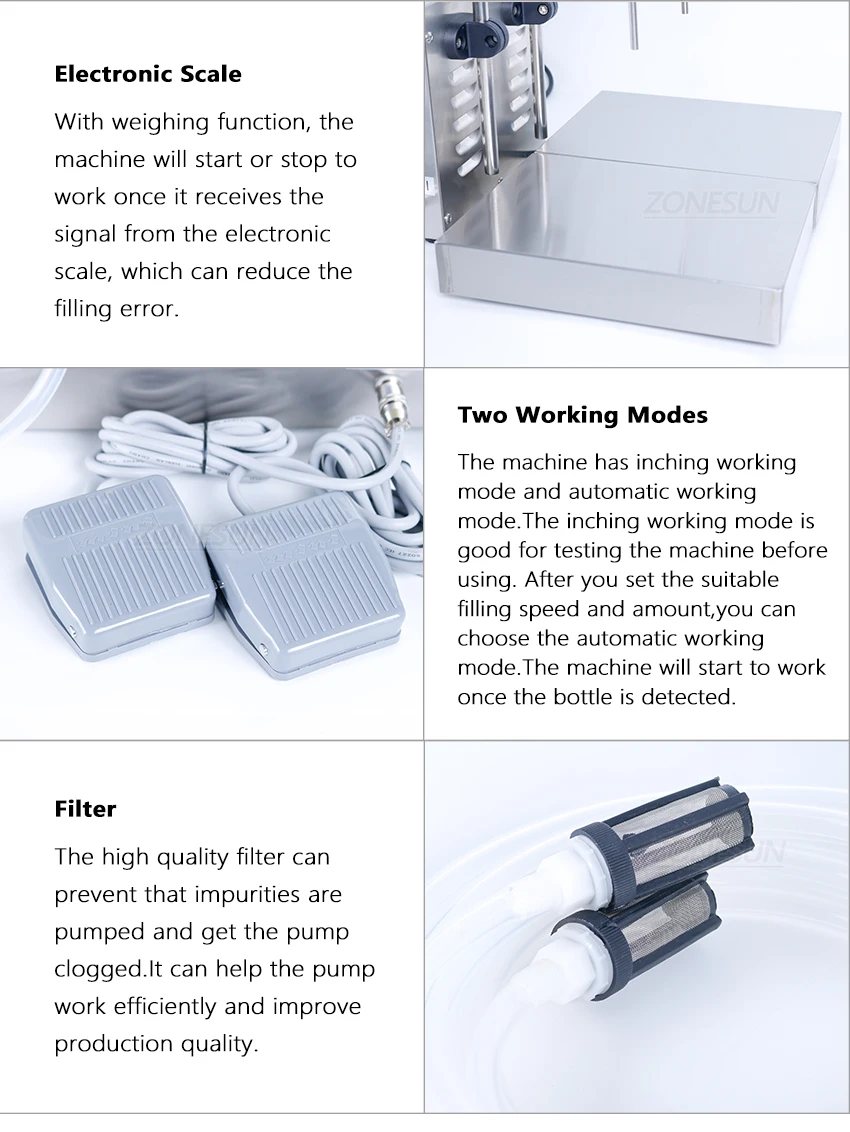 ZONEPACK ZS-MP232W Semi Automatic Liquid Filling Machine Magnetic Pump Double Heads Juice Milk Edible Oil Water Bottle Filler