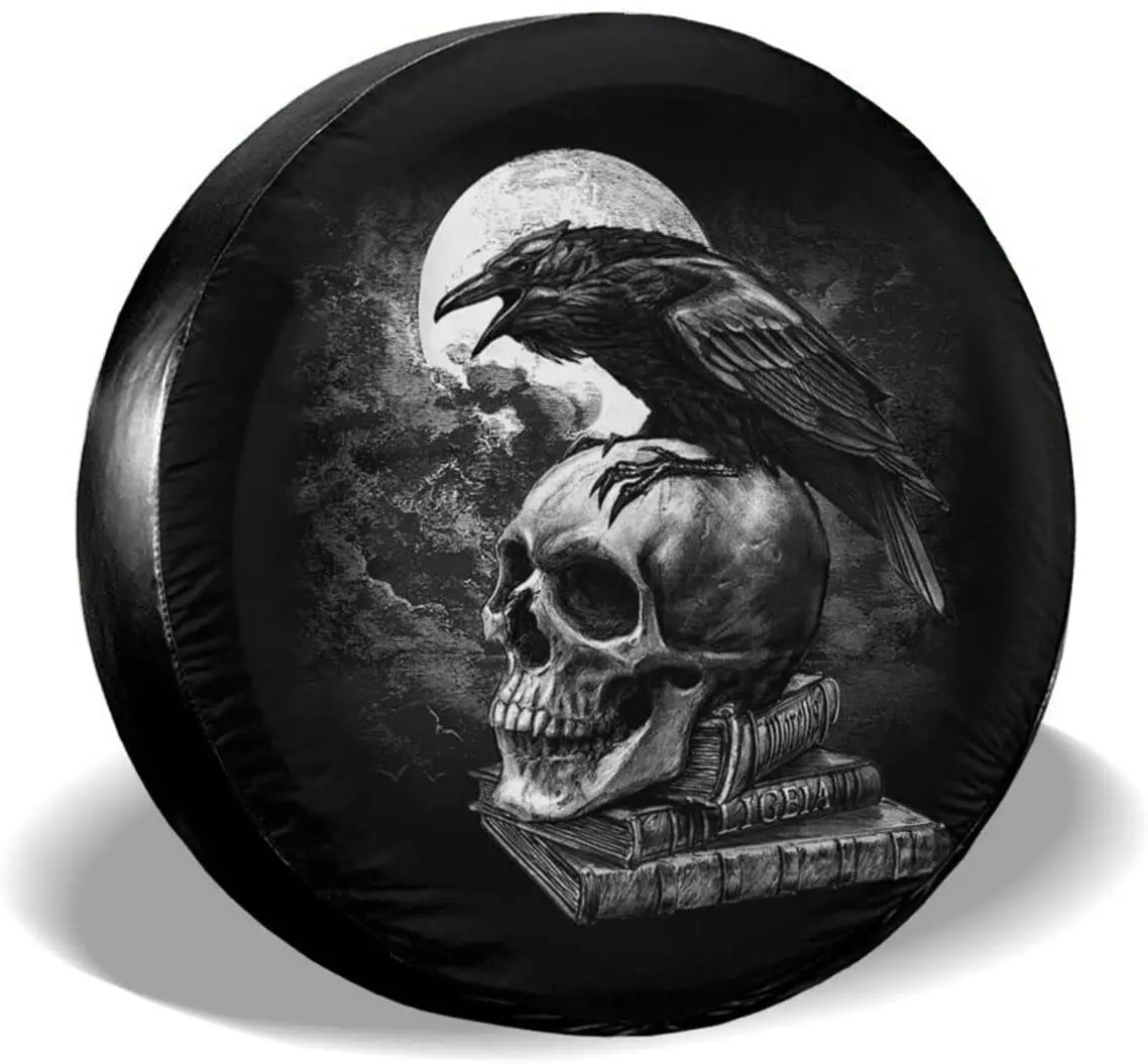 

Crow on The Skull Spare Tire Cover Car Accessories Universal Spare Wheel Covers Protectors for Trailer Rv COVER CAR