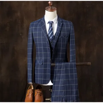 New Groomsmen Lapel Groom Tuxedos Blue Plaid Men Wedding Suits Business Men Office Wear (Jacket+Pants+Vest)
New Groomsmen Lapel Groom Tuxedos Blue Plaid Men Wedding Suits Business Men Office Wear (Jacket+Pants+Vest)