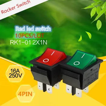 10PCS SC059 Red LED Button Switch 4 Pin 2gear on/off Rocker Switch 16A 250V RK1-01 KCD4 2X1N VDE Copper pin Sell at a loss