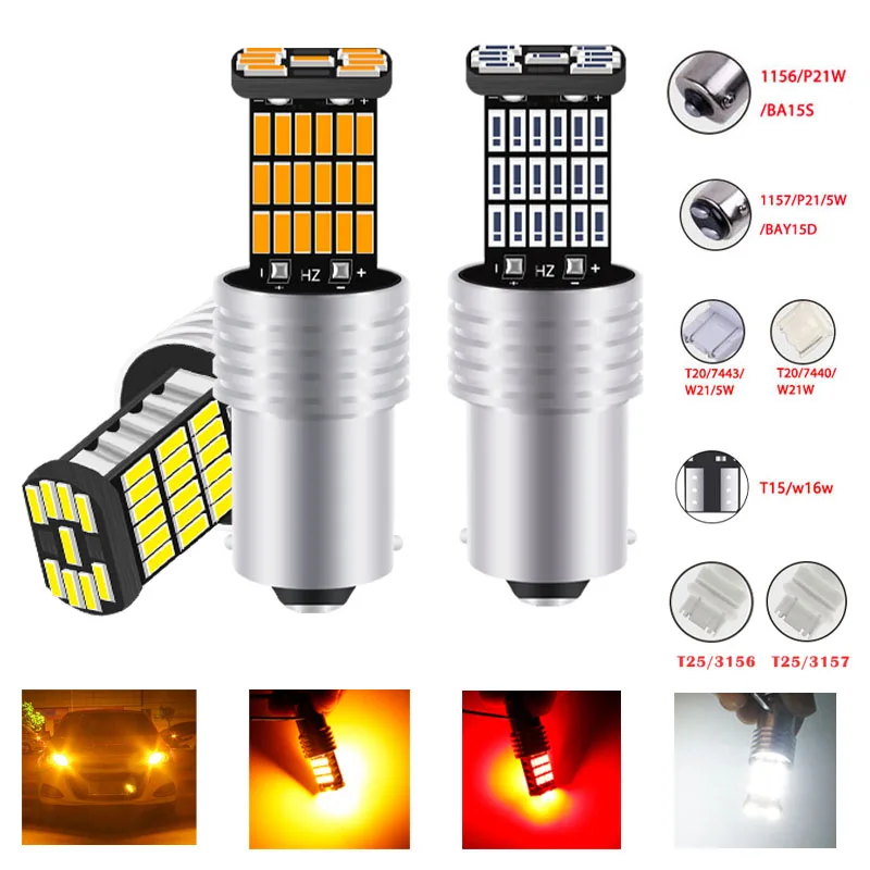 

100pc T15 T20 7440 T25 1156 BA15S P21W W16W W21W W21/5W 3156 3157 45SMD 4014 CANBUS NO ERROR LED Car Tail Bulb Brake Light 12V