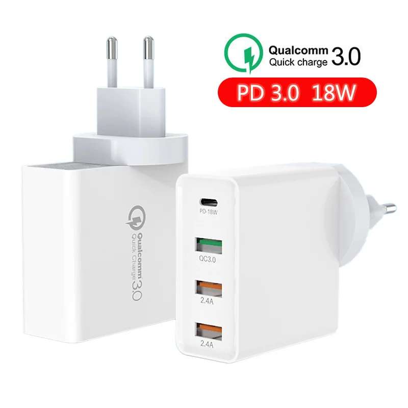 

36W Multi 4USB Quick Charger PD 18W USB Charger for Samsung iPhone Huawei Tablet QC 3.0 Fast Wall Charger US EU UK Plug Adapter