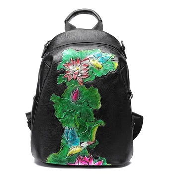 floral women leather backpack cow leather double shoulder bag lotus pattern women backpack genuine leather bagpack 
floral women leather backpack cow leather double shoulder bag lotus pattern women backpack genuine leather bagpack