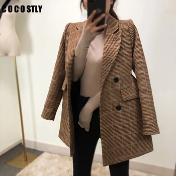New Vintage Women's Wool Jacket Double Breasted Long Sleeve Striped Diamonds Outwear Tops Spring autumn Office Long blazer Women
New Vintage Women's Wool Jacket Double Breasted Long Sleeve Striped Diamonds Outwear Tops Spring autumn Office Long blazer Women