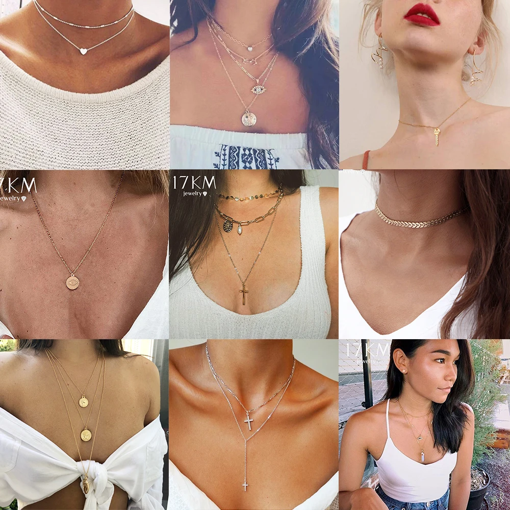 17MILE Fashion Jewelry Gold Color Pendant Necklace Chain Choker Necklaces For Women Dropship | Украшения и аксессуары