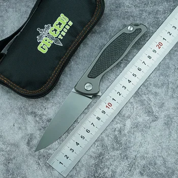 Green thorn Flipper 95 D2 blade Titanium with bearings carbon fiber inlay handle outdoor camping fruit folding knife EDC tools 
Green thorn Flipper 95 D2 blade Titanium with bearings carbon fiber inlay handle outdoor camping fruit folding knife EDC tools