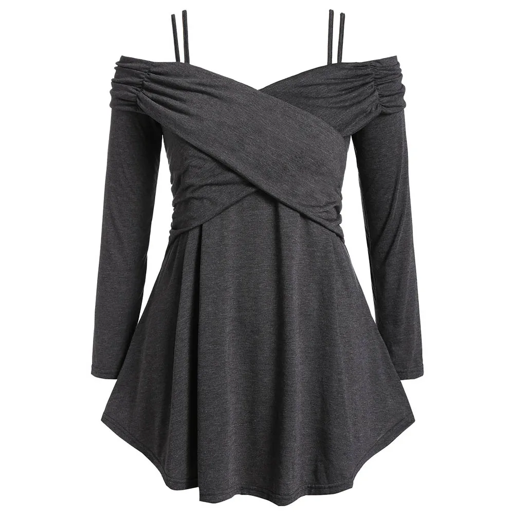 ROSEGAL Plus Size Front Cross Ruched Open Shoulder T-shirt Women Spaghetti Strap Solid Tops High Waist Long Sleeve Tees Autumn
ROSEGAL Plus Size Front Cross Ruched Open Shoulder T-shirt Women Spaghetti Strap Solid Tops High Waist Long Sleeve Tees Autumn