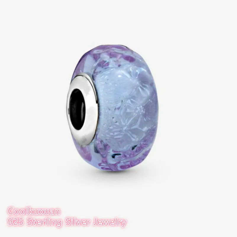 

Spring 100% 925 Sterling Silver Wavy Fancy Violet Murano Glass Charm beads Fits Original Pandora bracelets Jewelry Making