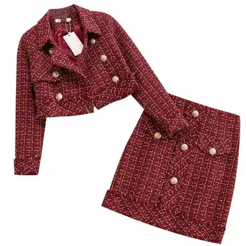 Women Tweed Set Tassel Fall Winter Women Gold Button Plaid Tweed Jacket Mini Woolen Skirt 2 Piece Set
Women Tweed Set Tassel Fall Winter Women Gold Button Plaid Tweed Jacket Mini Woolen Skirt 2 Piece Set