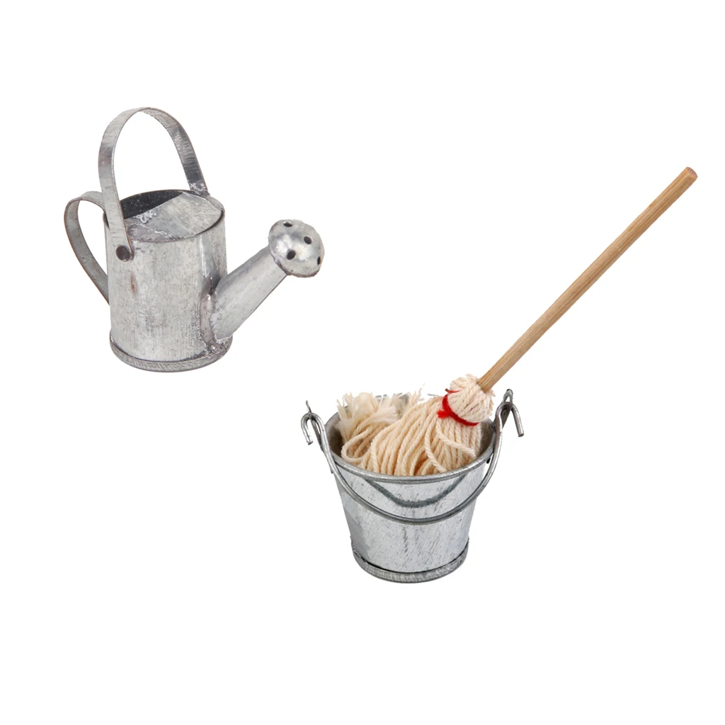 3pcs 1:12 Dollhouse Miniature Housecleaning Tool Supplies Mop Bucket & Watering Can 3pcs 1:12 Dollhouse Miniature Housecleaning Tool Supplies Mop Bucket & Watering Can