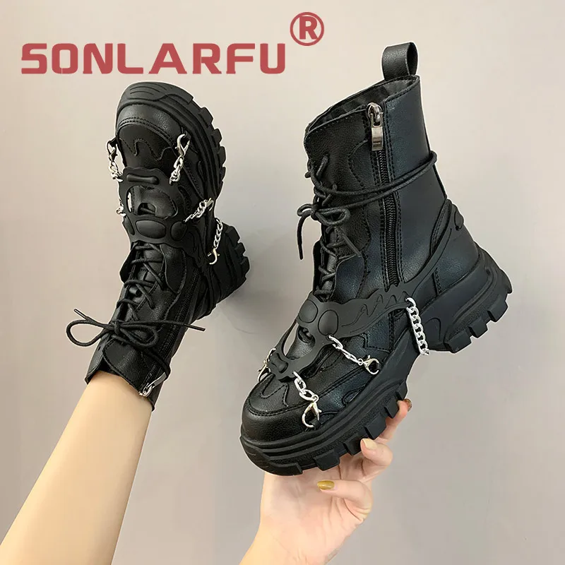 

SONL ARFU Mid-Calf Autumn and winter New thick sole chain height increasing short-height ankle boots tide boots