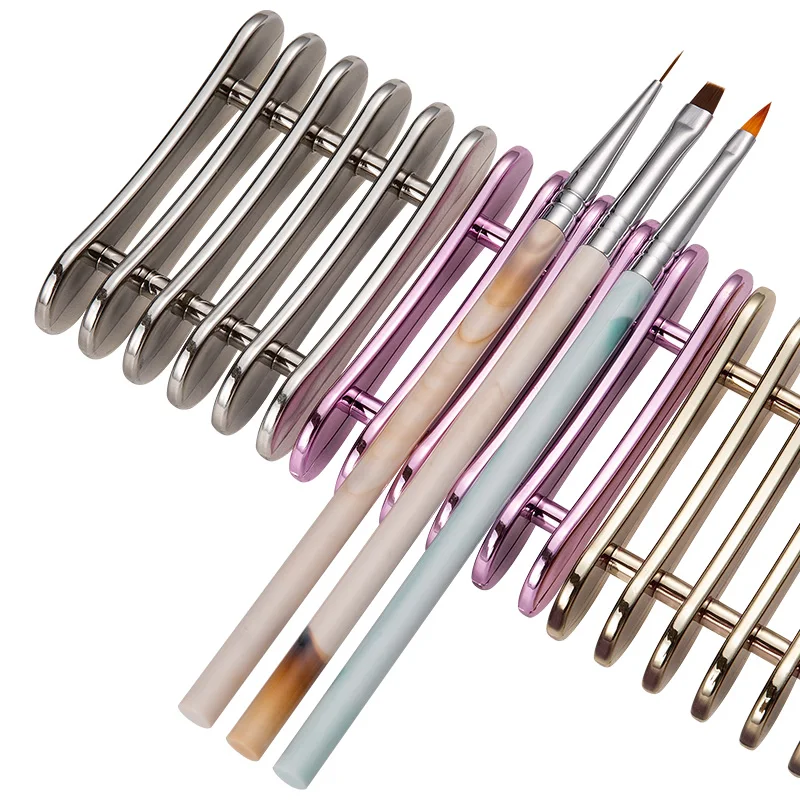 Description Picture 6 of item5 Grids Brush Holder Pen Rest Display Stand Plastic Manicure Tools Nail Art Acrylic Silver Purple Gold Showing Shelf