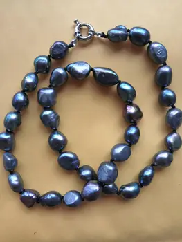 Natural AAA 10-12mm Black Blue Baroque Tahitian Pearl Necklace 18" 
Natural AAA 10-12mm Black Blue Baroque Tahitian Pearl Necklace 18"