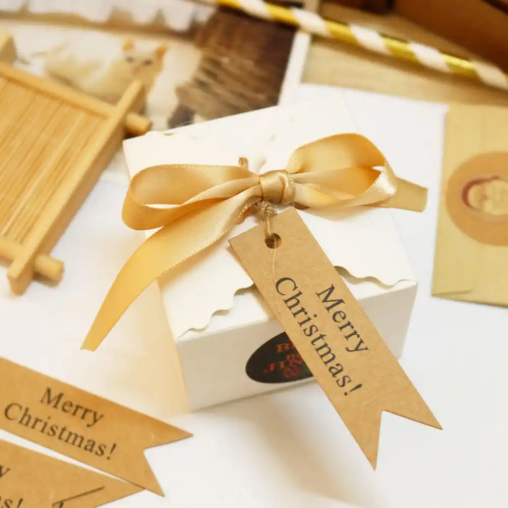 100 pcs merry christmas hang tags diy handmade kraft paper gift