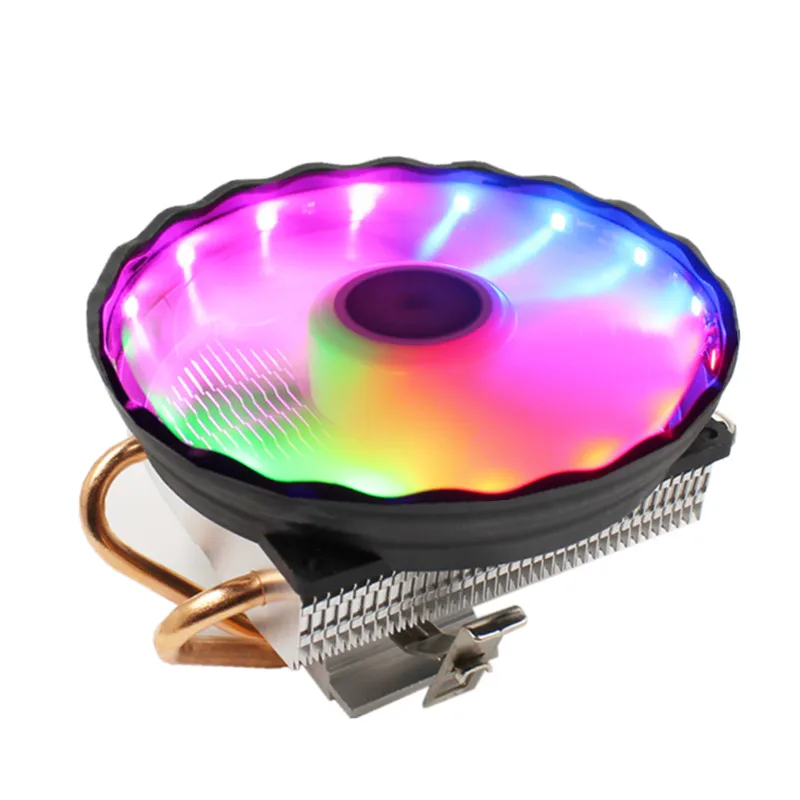 Цветная (RGB) светодиодный Процессор охлаждающий вентилятор 2 тепловым стержнем Heat
