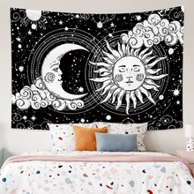 

Laeacco White Black Sun Moon Mandala Tapestry Wall Hanging Celestial Hippie Wall Carpets Dorm Bedside Decor Psychedelic Tapestry