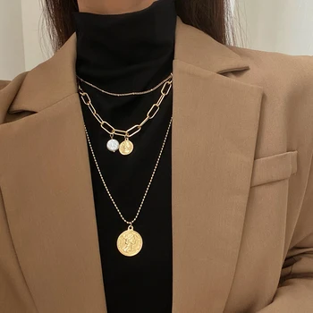 Hip-hop Rock Geometric Metal COINS As Multilayer Pendant Necklace For Women Punk Minimalist Collarbone Sweater Chain Jewelry 
Hip-hop Rock Geometric Metal COINS As Multilayer Pendant Necklace For Women Punk Minimalist Collarbone Sweater Chain Jewelry