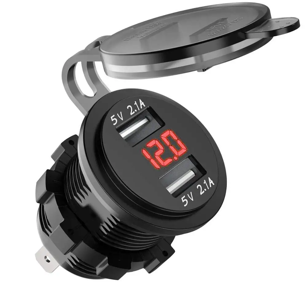 Dual USB Charger Socket Waterproof Power Outlet 2.1A 2.1A with Voltmeter & Wire in-line 10A Fuse for 12-24V Car Boat Motorcycle
Dual USB Charger Socket Waterproof Power Outlet 2.1A 2.1A with Voltmeter & Wire in-line 10A Fuse for 12-24V Car Boat Motorcycle