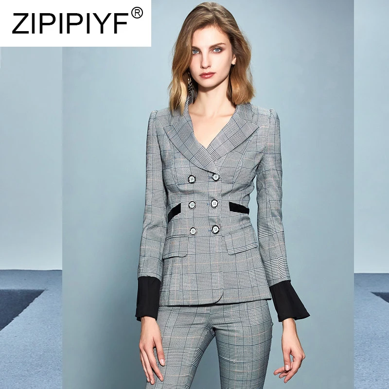 Selected High Quality Woven Fabric 2019 Fashion OL Two-piece Suit Sets Elegant Women Plaid Double-breasted Blazer + Pants C1943
Selected High Quality Woven Fabric 2019 Fashion OL Two-piece Suit Sets Elegant Women Plaid Double-breasted Blazer + Pants C1943
